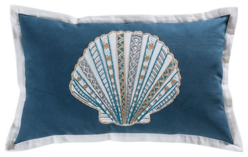 Blue Seashell Lumbar 16x26-inch Lumbar Pillow Cover Only Crema/Deep Navy Colors