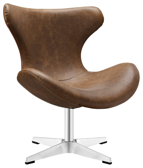 Modern Contemporary Vinyl Lounge Chair, Brown, Vinyl Leather
