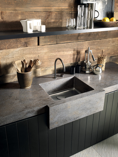 Corian Lava Rock Benchtop And Sparkling 613 Sink Industrial