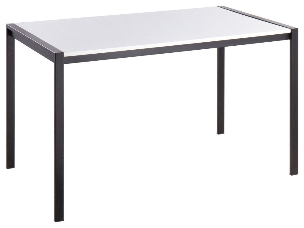 Fuji Contemporary Dining Table, Black Metal With White Wood Top