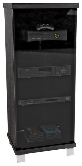 Holland 50" Tall Ravenwood Black Engineered Wood Media Stand with Glass Doors