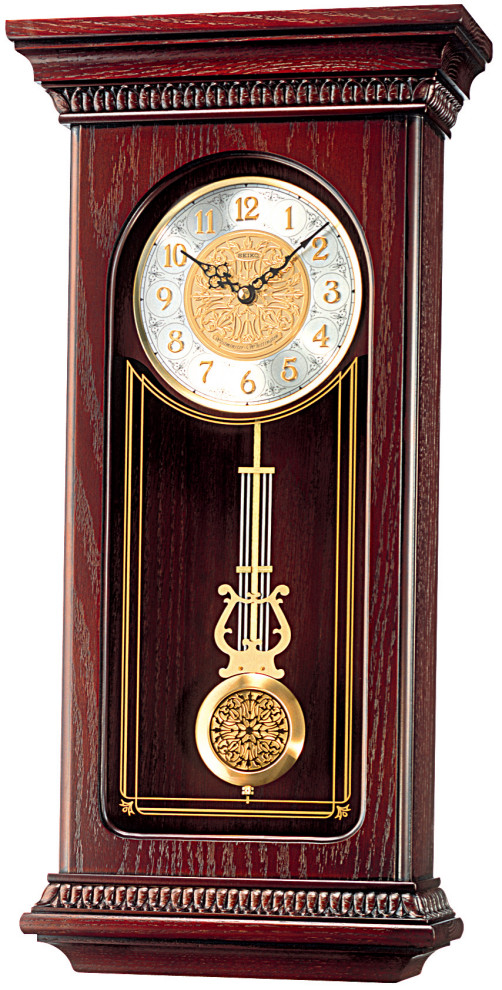 Seiko Clocks Mahogany Wall Clock With Pendulum And Chime Traditional By Houzz - Seiko Wall Pendulum Schoolhouse Clock Manual