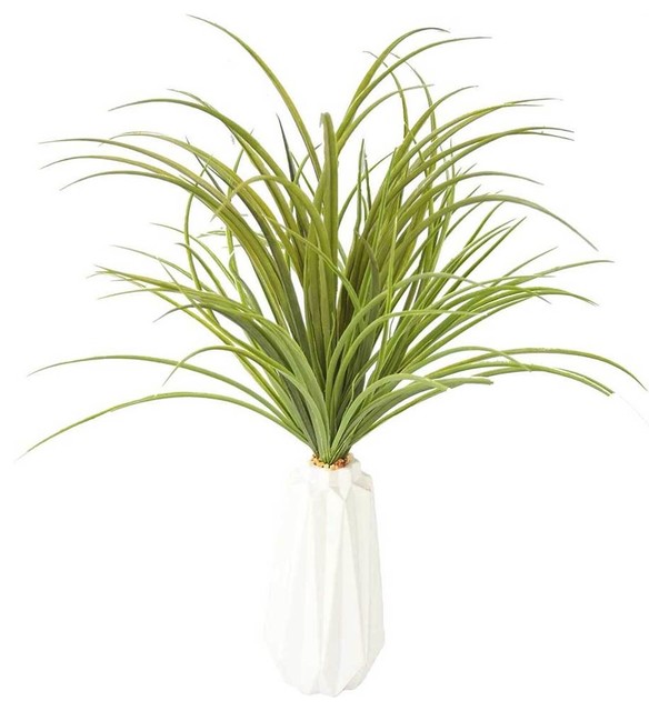 26 in. Artificial Grass Faux Decor Vase in White Contemporary