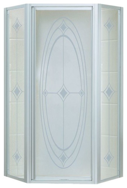 Intrigue 27.563"x72" Neo-Angle Shower Door, Silver/Ellipse Glass