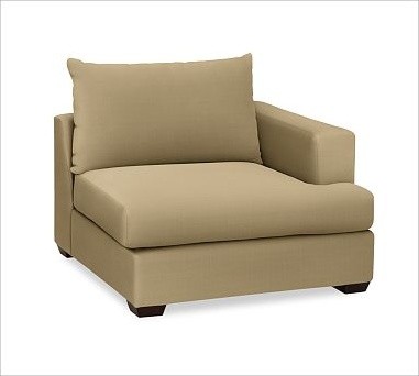 Hampton Upholstered Right-Armchair, Textured Basketweave Caramel