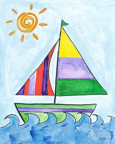 Sailboat 3, Ready To Hang Canvas Kid's Wall Decor, 16 X 20