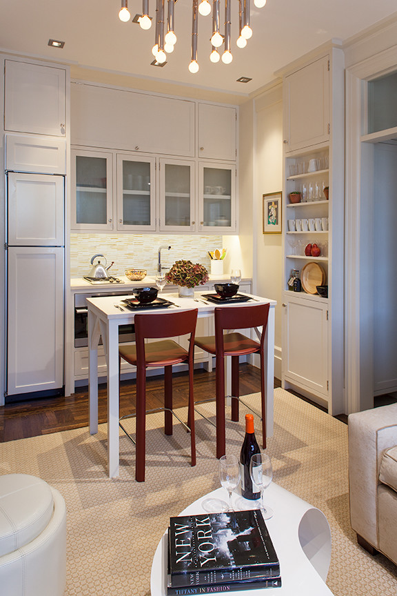 Kitchen - small contemporary dark wood floor kitchen idea in New York