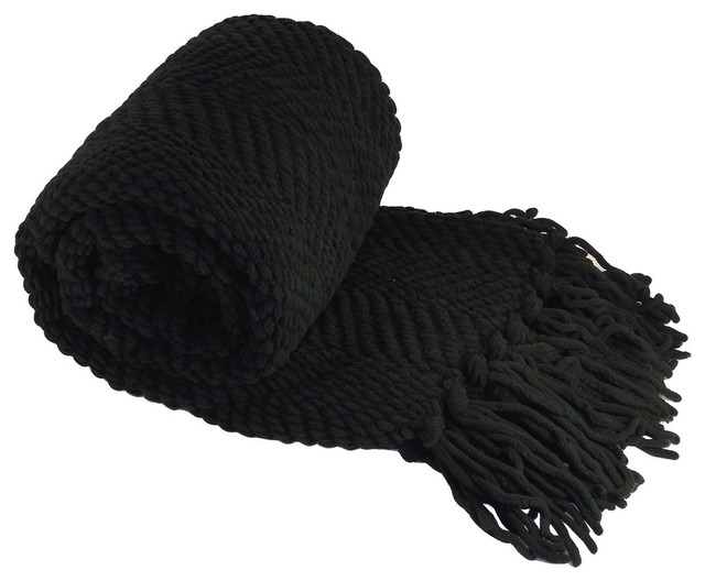 Tweed Knitted Throw Blanket, Raven, 50"x60"