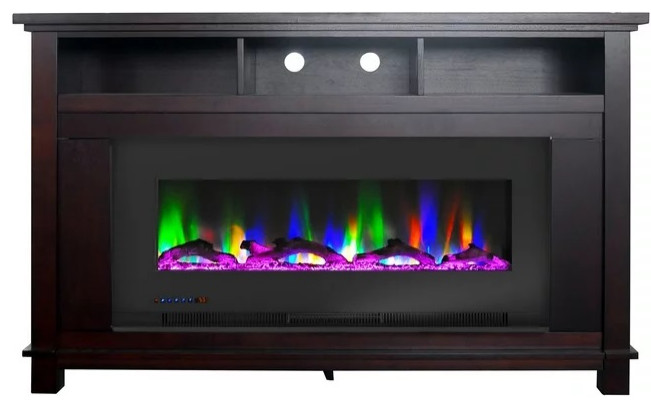 Modern TV Stand, Fireplace With Adjustable Setting and Color Changing, Mahogany
