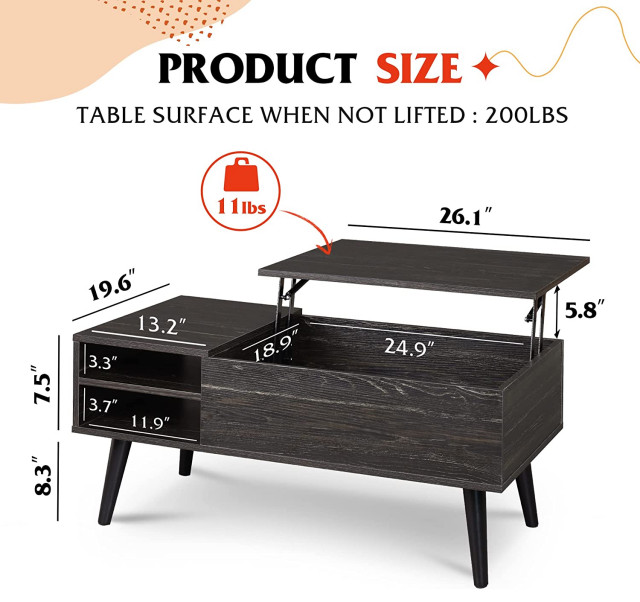 Wood Lift Top Coffee Table with Hidden Compartment and Adjustable ...