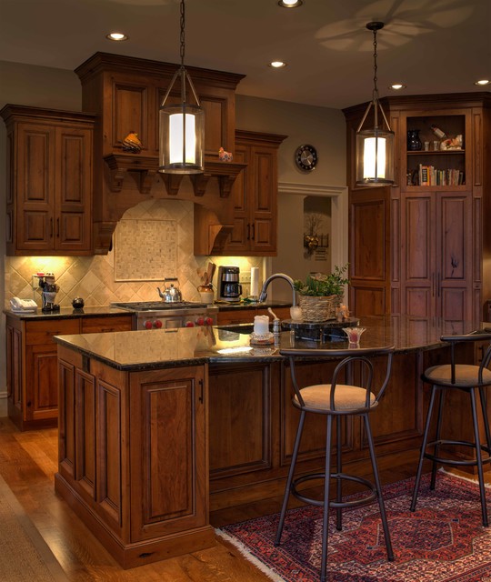 Rustic Cherry Inset cabinetry with stained and glazed ...