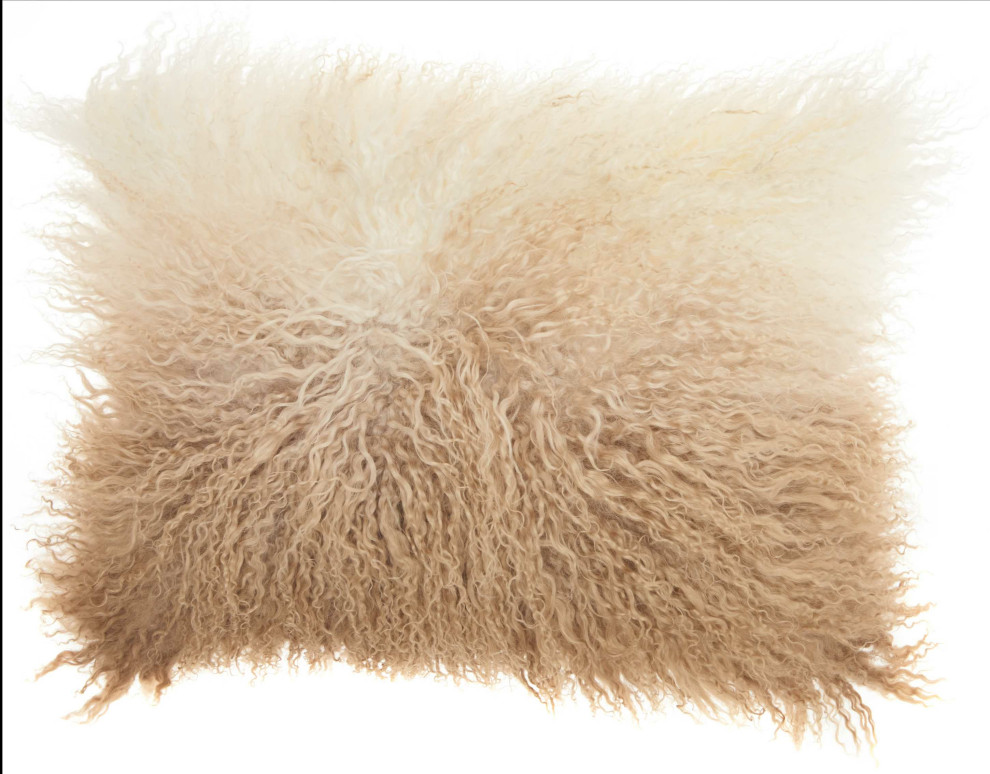 Couture Fur Ombre Tibetan Lamb Beige/White Throw Pillow - Beige White, 20x14