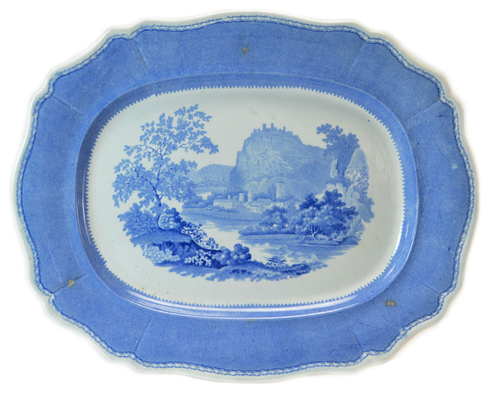 Consigned Blue & White L&scape Platter by Davenport, English Victorian, 19th C