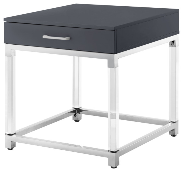 Dario High Gloss End Table With Acrylic Legs and Metal Base