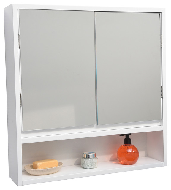 Wall Mounted Mirrored Medicine Miami White 2 Doors 1 Shelf