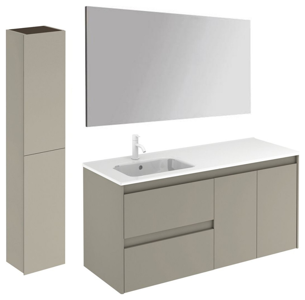 Ambra 120L Pack 2 Wall Mount Bathroom Vanity w/ Mirror & Column in Matte Sand