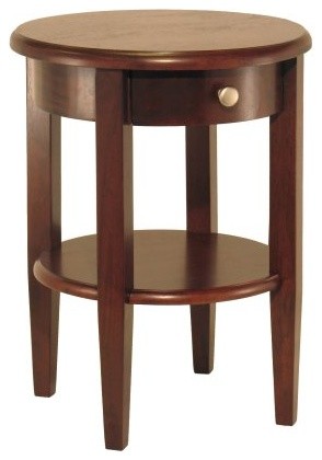Round End Table With Drawer And Shelf, Vintage Round End Tables