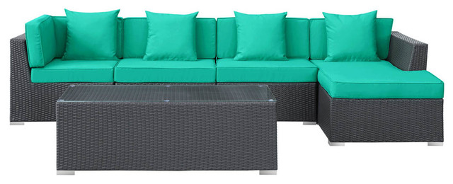 Signal 5 Piece Sectional Set in Espresso Turquoise