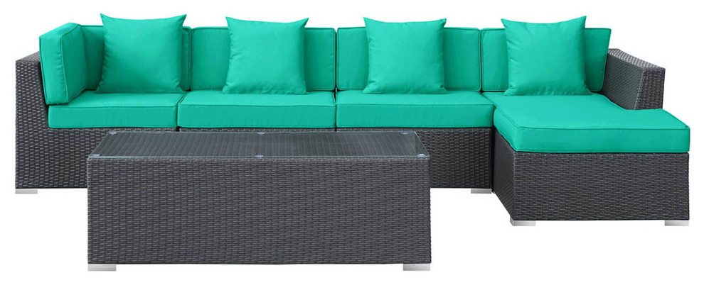 Signal 5 Piece Sectional Set in Espresso Turquoise
