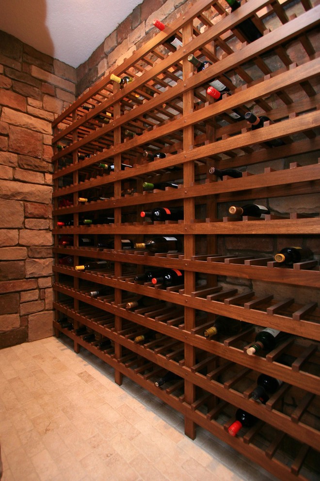 Mediterranean wine cellar in Orlando with storage racks.