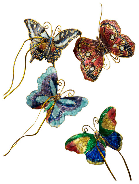 Kubla Cloisonne Butterfly ornaments Set of 4pc Superb quality ! 4393