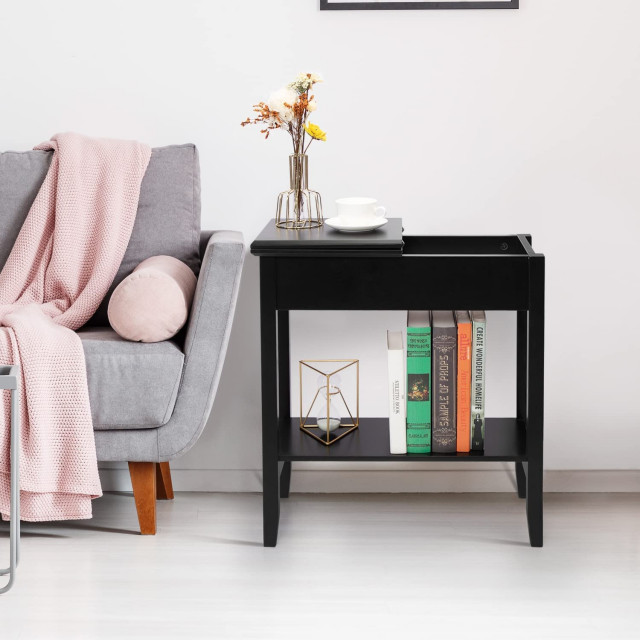 Narrow Side Table with Hidden Storage Transitional Side Tables And
