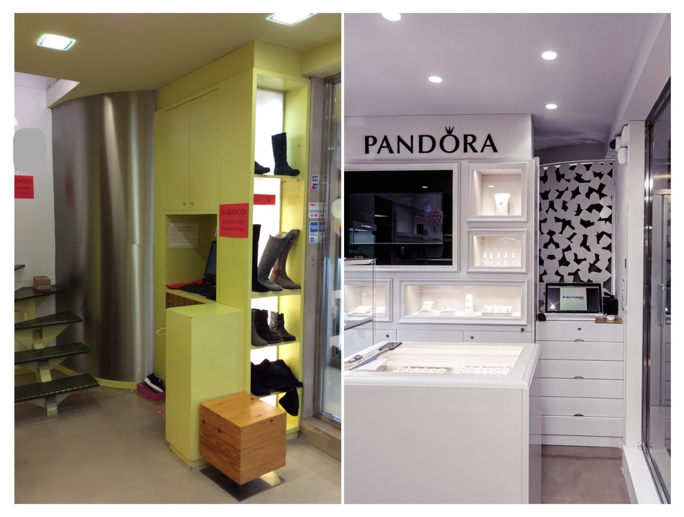 El antes y el despues de un local comercial Antes Zapateria  Ahora Joyeria.