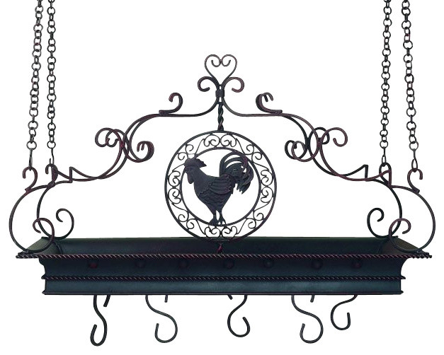 Antique Brown Rooster Iron Pot Rack
