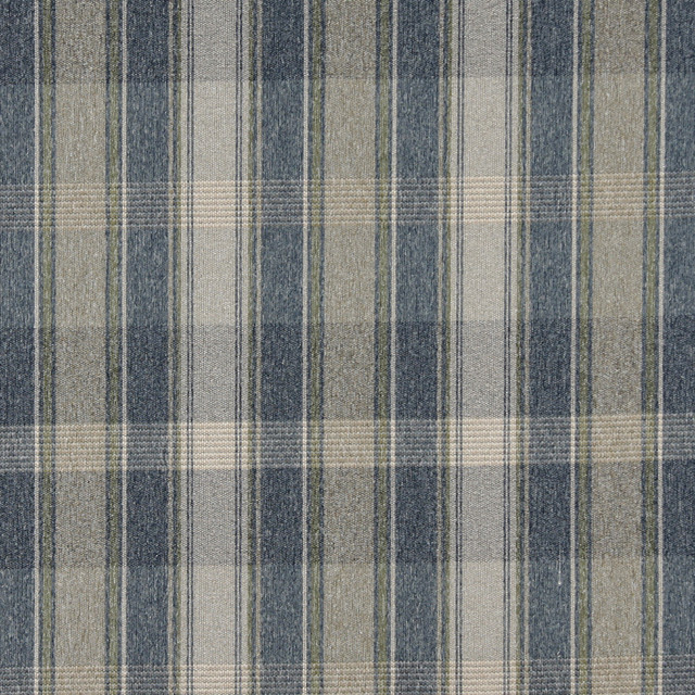 Blue Green And Ivory Large Plaid Country Tweed Upholstery Fabric By The