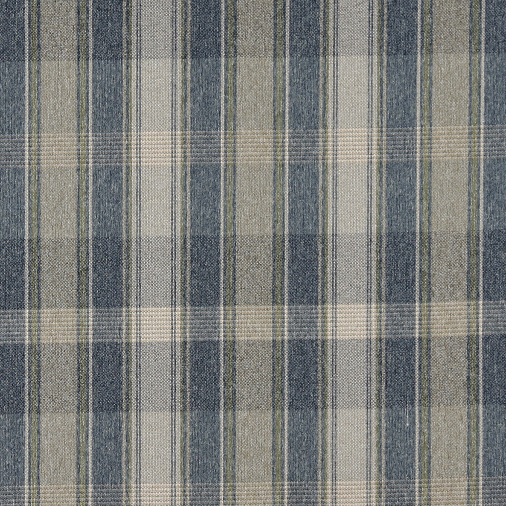 Blue Green And Ivory Large Plaid Country Tweed Upholstery Fabric By The Yard