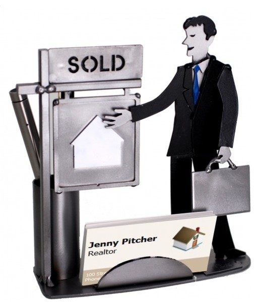 Male Real Estate Business Card Holder And Metal Figurine