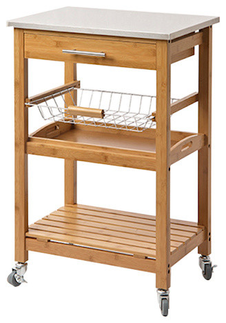 Aya Bamboo Kitchen Cart With Stainless Steel Top - Transitional - Kitchen Islands And Kitchen ...