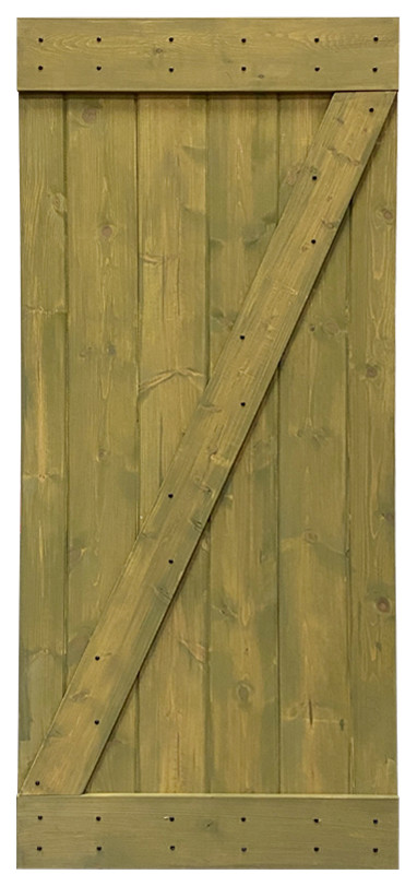 Stained Solid Pine Wood Sliding Barn Door, Jungle Green, 42"x84", Z Bar