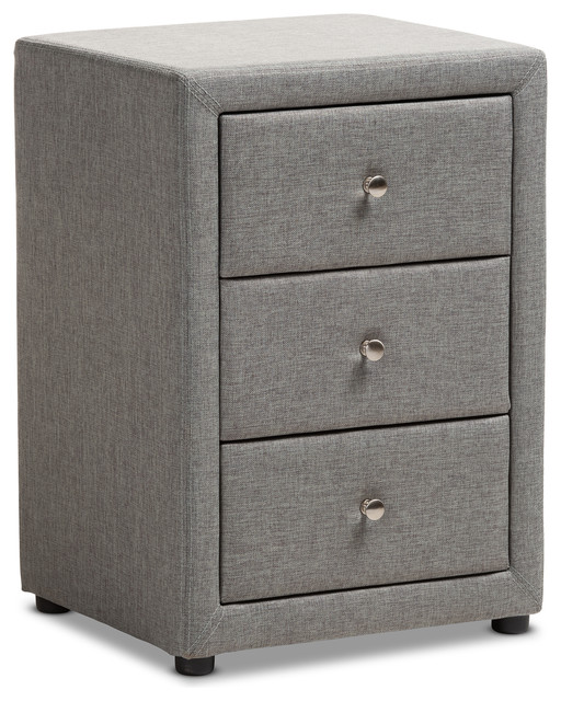 Urban Designs Haley Fabric Upholstered 3Drawer Nightstand, Gray Finish