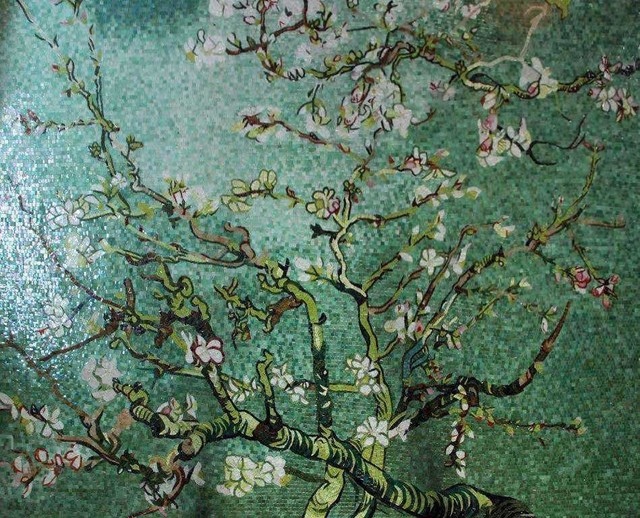 Mosaic Tile Art, Green Tree, 82"x102"