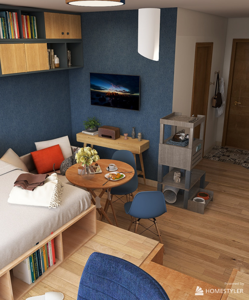 Квартира-студия с кроватью на подиуме для семейной пары