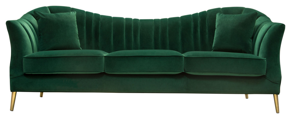 Ava Sofa Emerald Green Velvet Gold Leg - Midcentury - Sofas - by