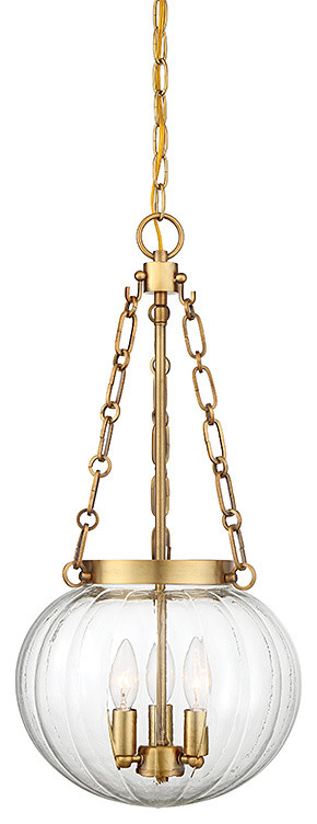 3-Light Pendant, Natural Brass
