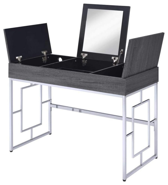 Vanity Table Chrome Legs And 3 Hinged, Black Vanity Desk Without Mirror