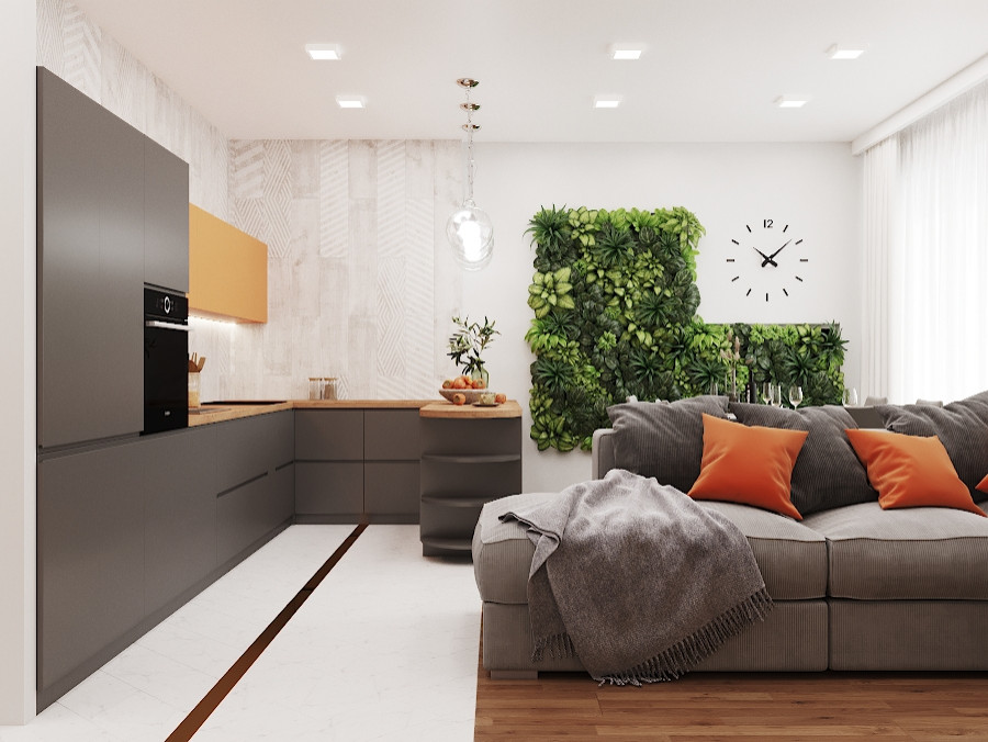 Интерьер квартиры в оранжево-сером