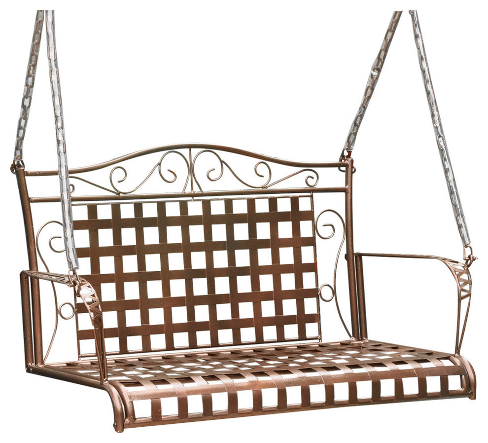 Mandalay Wrought Iron Patio Swing, Hammered Bronze Mediterranean
