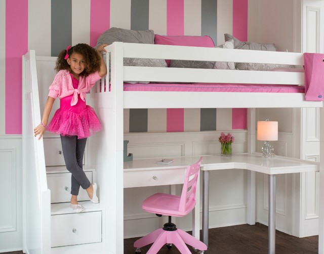 Girls High White Loft Bed with Desk 