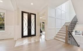 Chevron hardwood flooring & new doors/windows