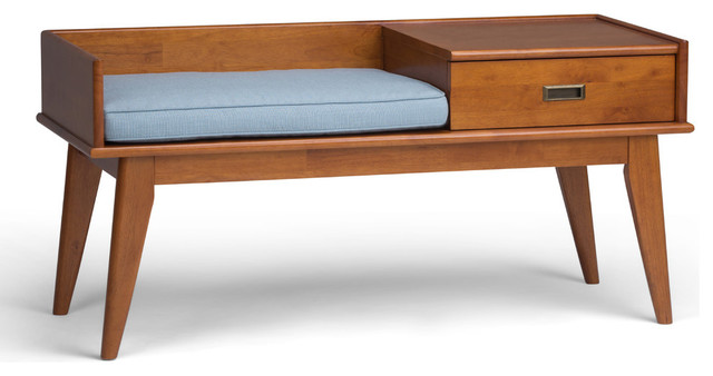 Simpli Home Draper Entryway Storage Bench Midcentury Accent