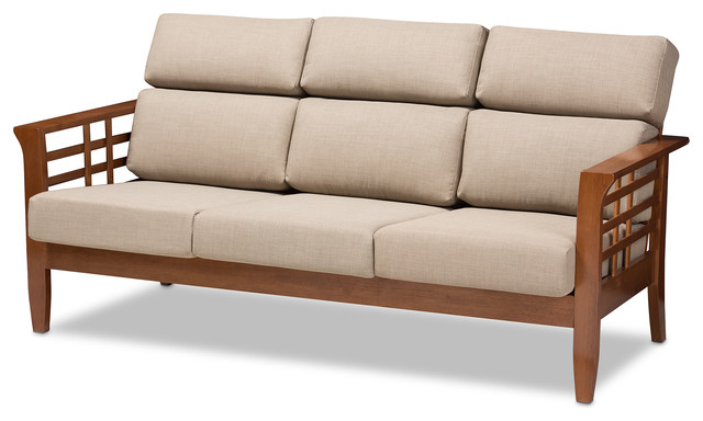Larissa Fabric High Back Cushioned Living Room 3 Seater Sofa Dark Larissa Fabric High Back Cushioned Living Room 3 Seater Sofa Dark Beige