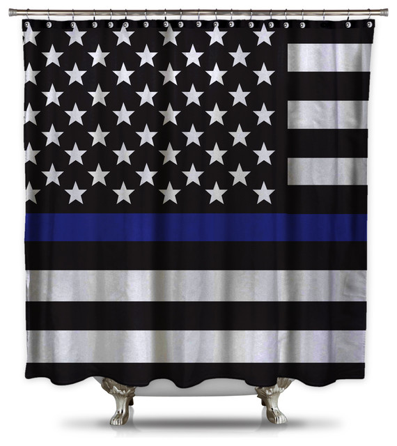 Thin Blue Line Shower Curtain Style 3 Contemporary Shower