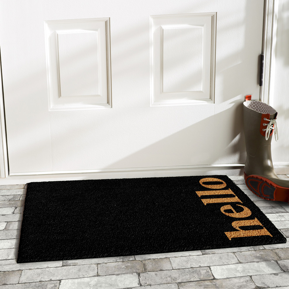 Vertical Hello Doormat, Black/Natural, 17"x29"