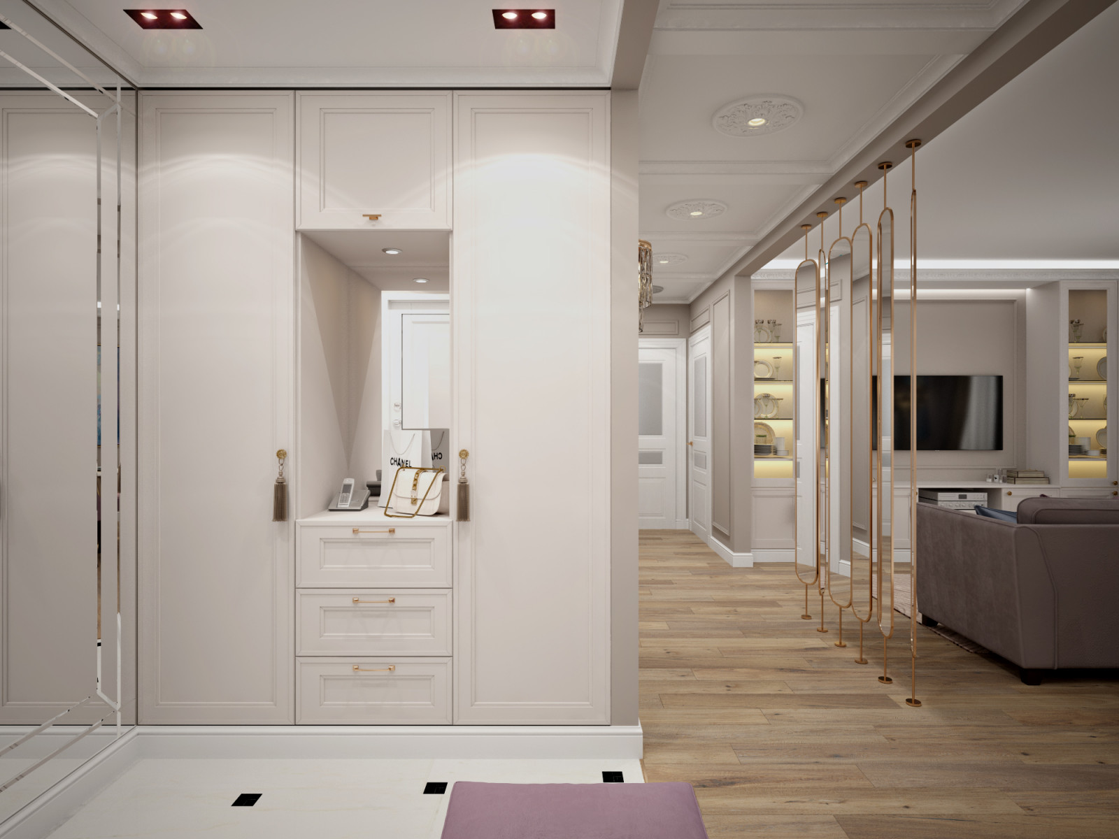 3к квартира Шикарная в современном классическом стиле. Прихожая и коридор