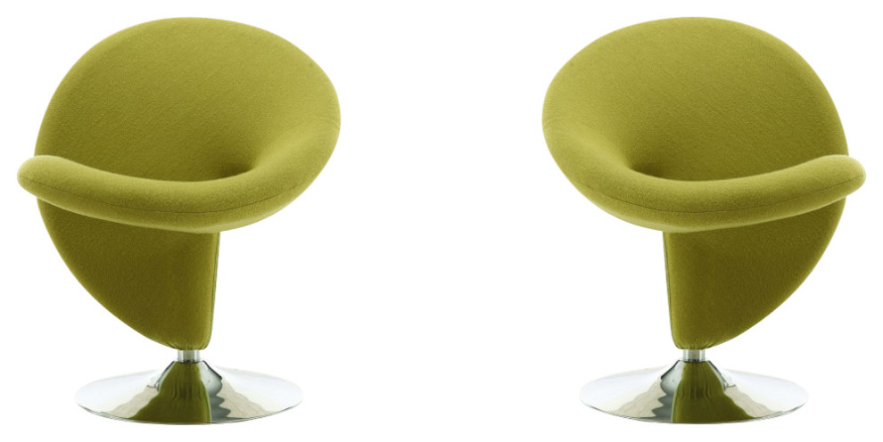 Manhattan Comfort Curl Chrome/Wool Blend Swivel Chair, Green, Set of 2