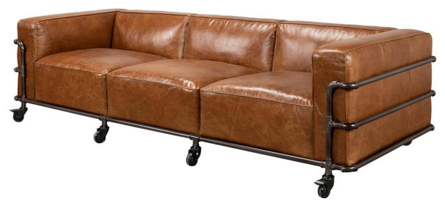 British Industrial Leather Sofa - Industrial - Sofas - by English Georgian  America | Houzz